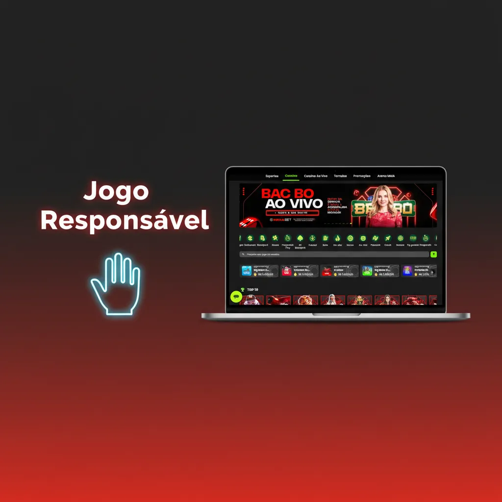 Cartaz de Jogo Responsável com destaques: 18+, limites, pausas, sem álcool, autoexclusão e apoio profissional.