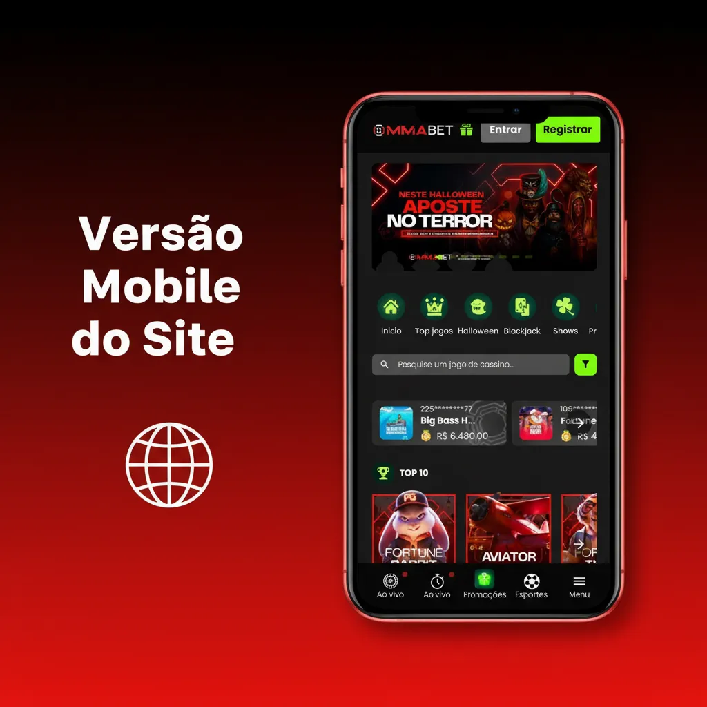 Tela do site móvel de apostas com bilhete fixo, botões grandes e menu inferior com Ao Vivo, Estatísticas, Cassino e Pix.