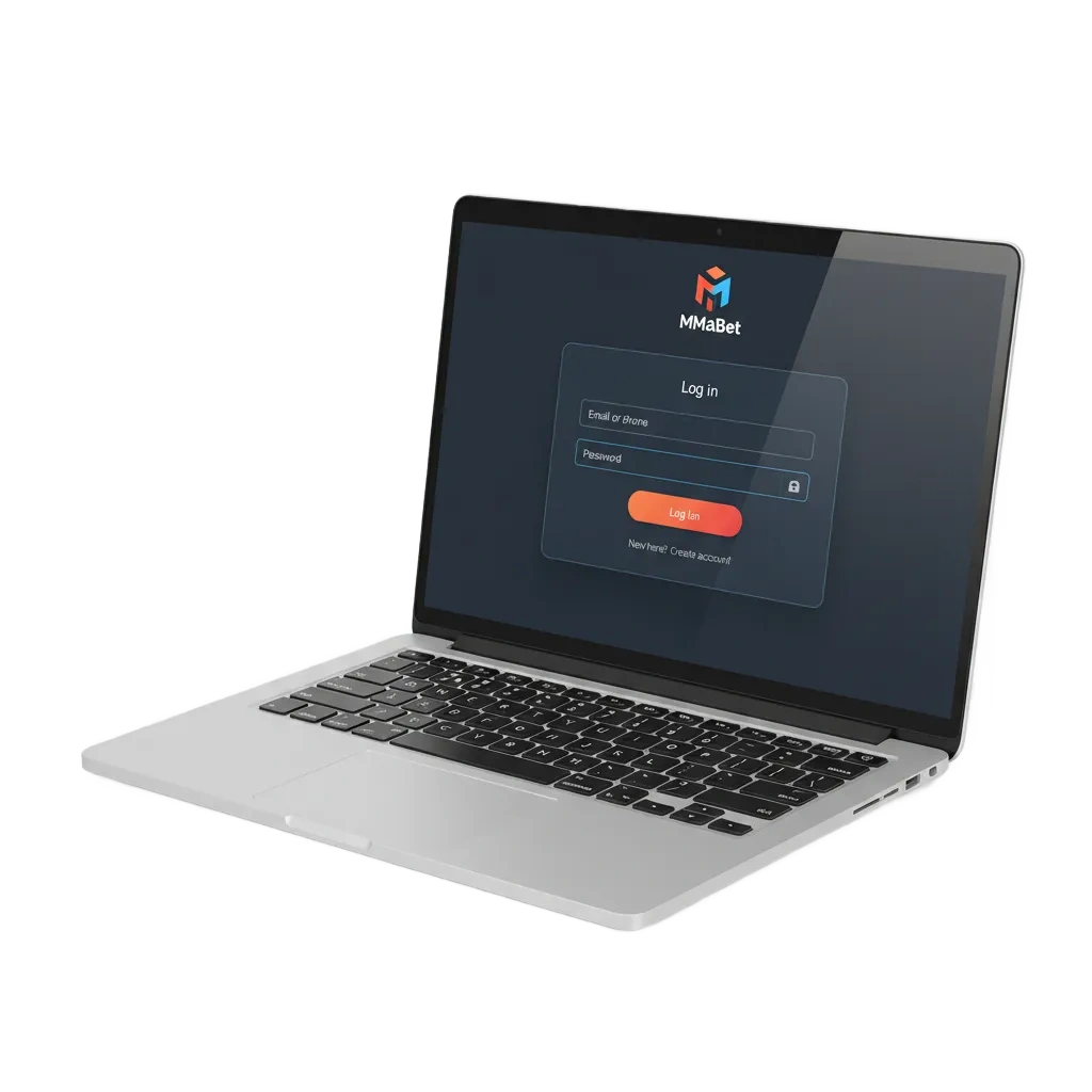 Tela de login da MMAbet no Brasil com e-mail, senha, 2FA e atalhos para apostas, cassino, bônus e transações.